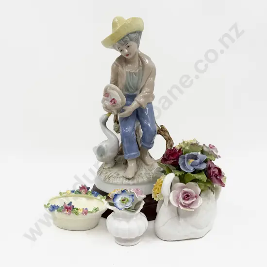Aynsley Swan Vase With Flowers & Royale Stratford Floral Vase & Figure & Other