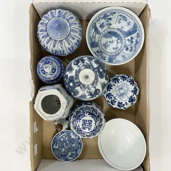 Boxed Quantity of Assorted Blue & White China