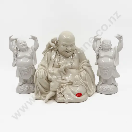 Ceramic Buddha Group Figure Together with Two Similar Examples