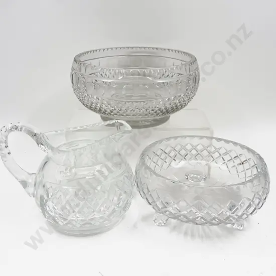 Three Faceted Crystal Bowls & Jug