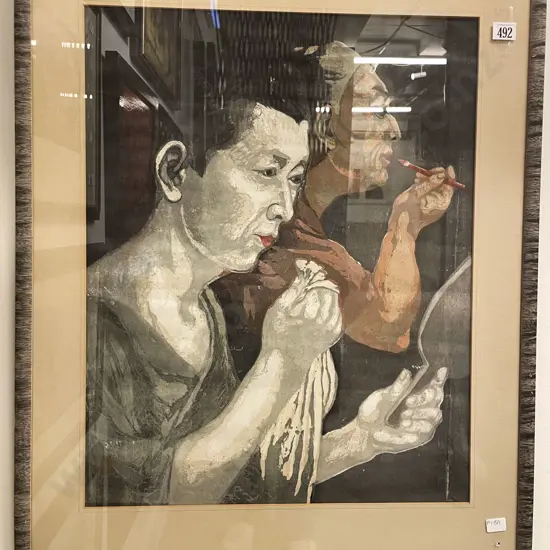 Indistinctly Signed - Kabuki Actors Getting Ready Watercolour