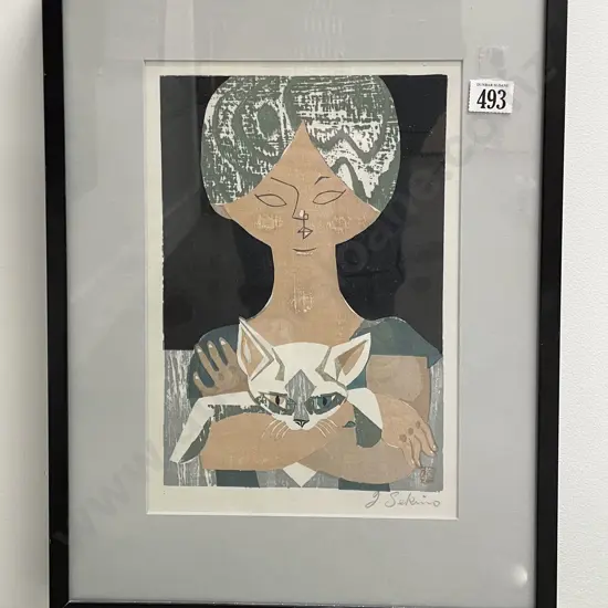 Indistinctly Signed - Girl with Cat Screenprint