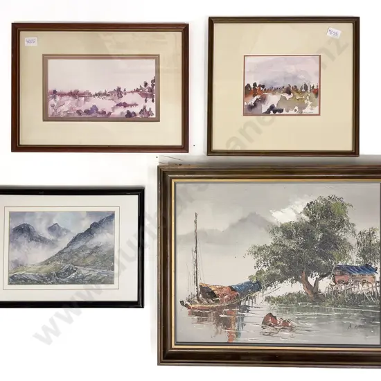 A. Chan - Oil Work together with Three Watercolours