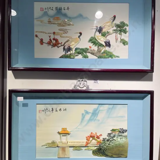 Pair of Framed Chinese Mixed Media Artworks