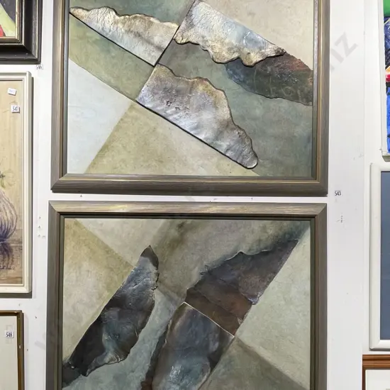 Pair of Sarah Meads Abstract Mixed Media Artworks