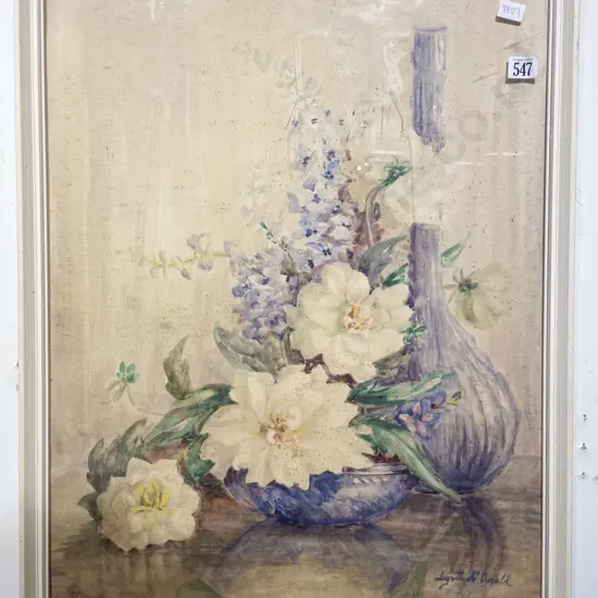 Indistinctly Signed - "Still Life with Vase & Flowers" - Watercolour