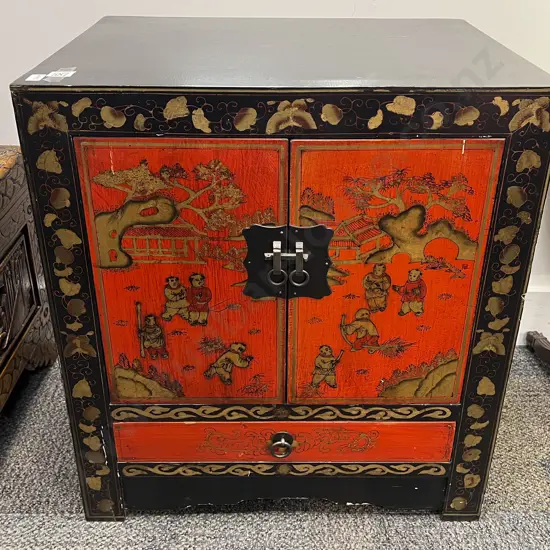 Chinese Black and Red Lacquered Side Cabinet