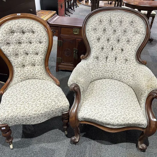 Pair Of Victorian Grandmother and Grandfather Chairs