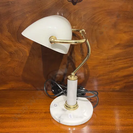 Marble and Brass Bankers Style Lamp