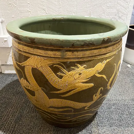 Interior Glazed Dragon Decorated Planter