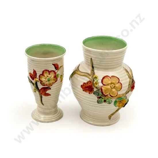 Two Clarice Cliff Relief Decorated Vases