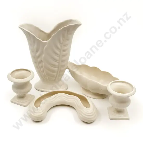 Five Assorted White Glazed Vases Including Crown Lynn