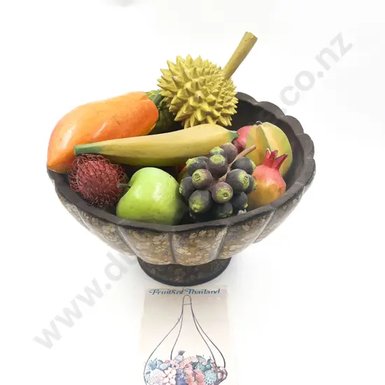 Indian Pedestal Fruit Bowl with Assorted Faux Fruit