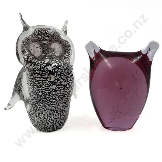 Two Art Glass Owls