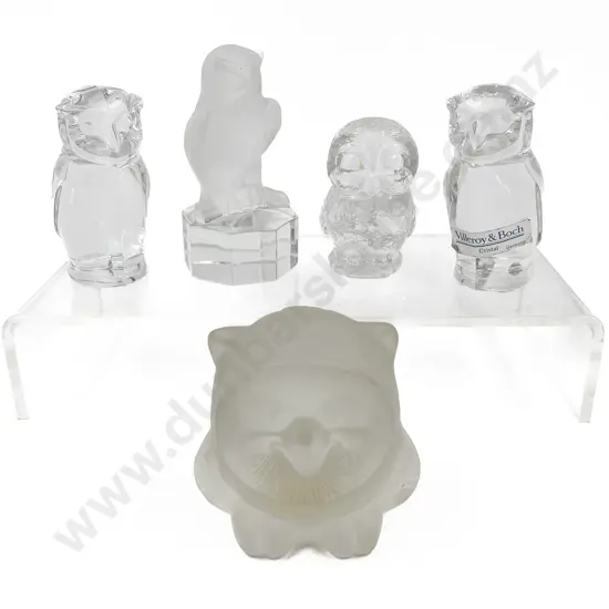Five Assorted Art Glass Owls Including Goebel