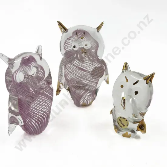 Three Murano Art Glass Owls