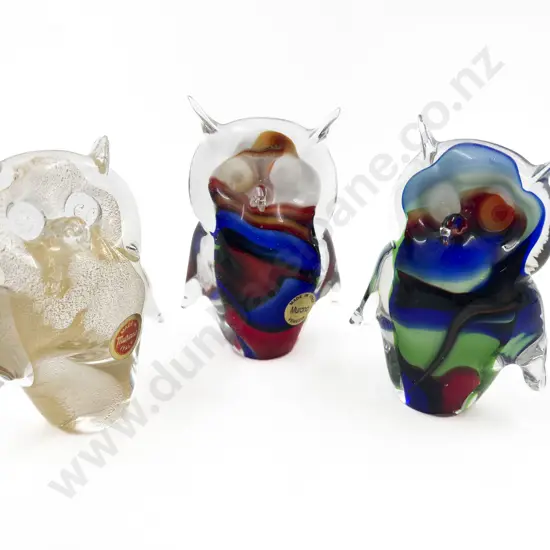 Three Murano Art Glass Owls