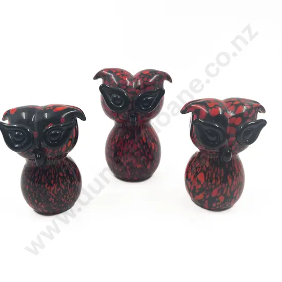 Three Murano Art Glass Owl Ornaments