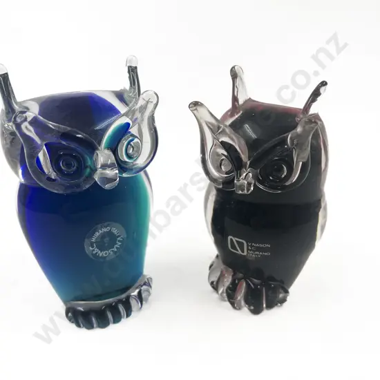 Two Murano Art Glass Owl Ornaments