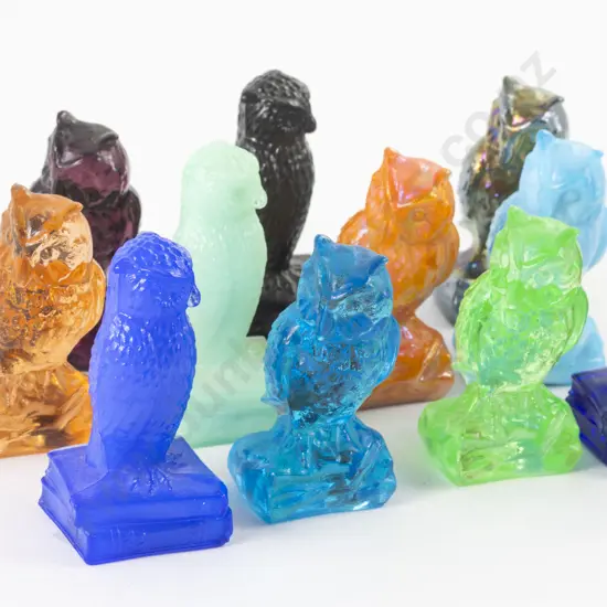 Set of 11 Art Glass Owl Ornaments