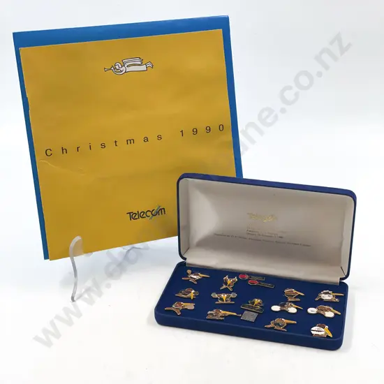 Boxed Collection of Telecom Badges and Two Telecom Phone Card Packs