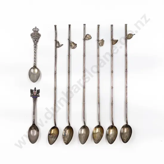 Six Sterling Swivel Spoons and Assorted