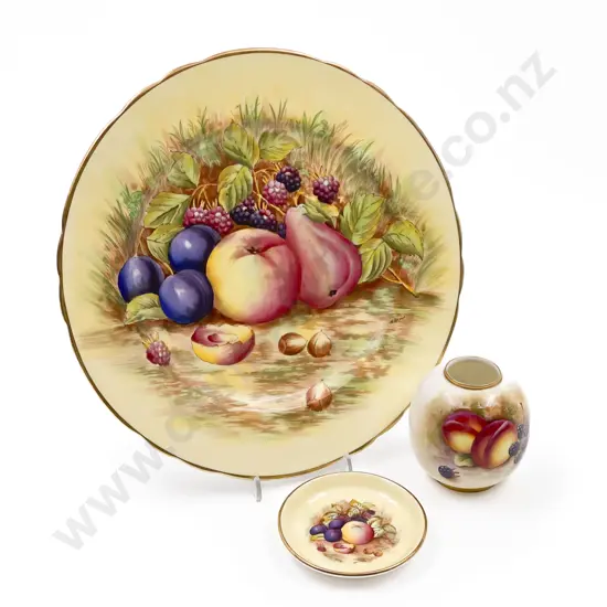 Aynsley Cabinet Plate Signed N.Brunt Together With Small Worcester Vase and Other