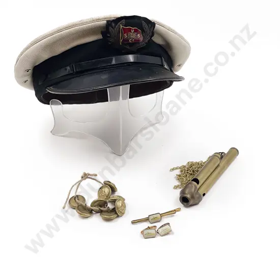 Captains Hat With Naval Buttons and Three Chime Whistle
