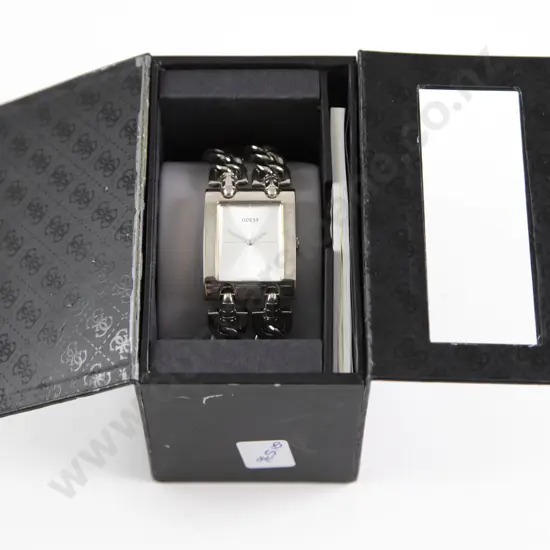 Boxed Guess Stainless Steel Double Curb Strap Wrist Watch