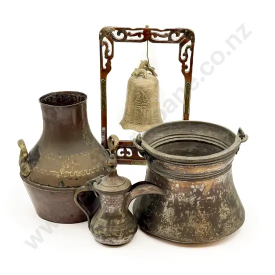 Brass Hanging Bell and Assorted Metalware