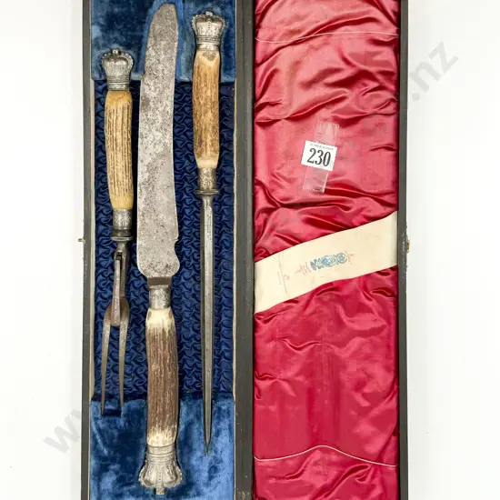 Cased Haywood & Co S/S Rimmed and Horn Handled Carving Set