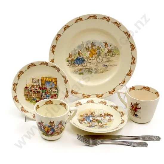 Two RD Bunnykinns Cups/Saucers Together with Plate Etc