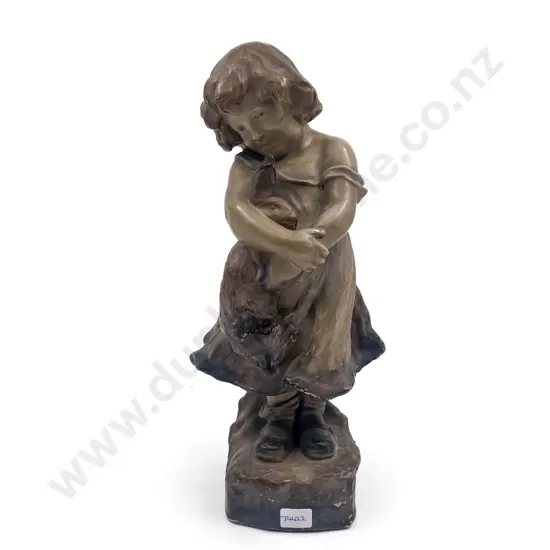 Goldscheider Style Figure of Young Girl and Bunny