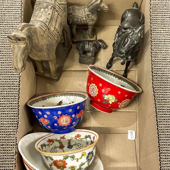 Qty of Repro Horse Ornaments and China Bowls