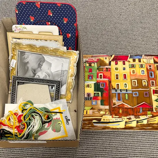 Large Decorative Tile Together with Assorted Photo Frames