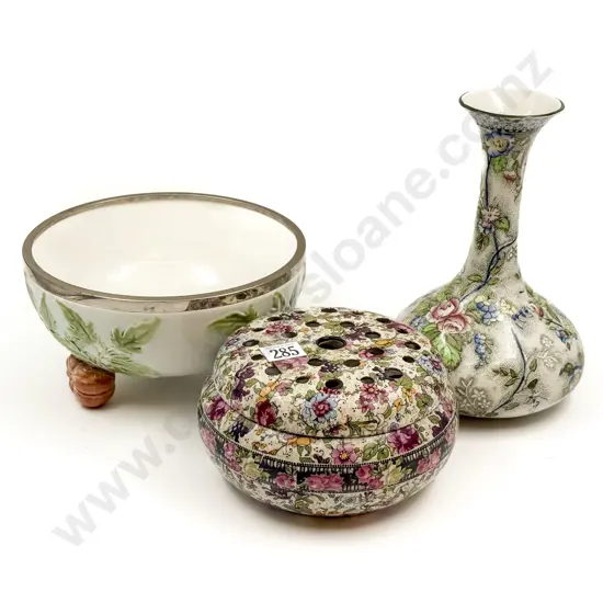 Royal Corona Ware Vase Together With Rose Bowl and Salad Bowl