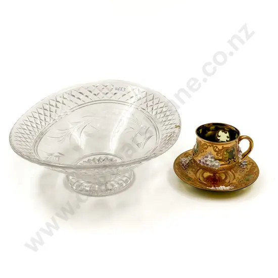 Venetian Glass Cup and Saucer Together With Stuart Crystal Pedestal Bowl