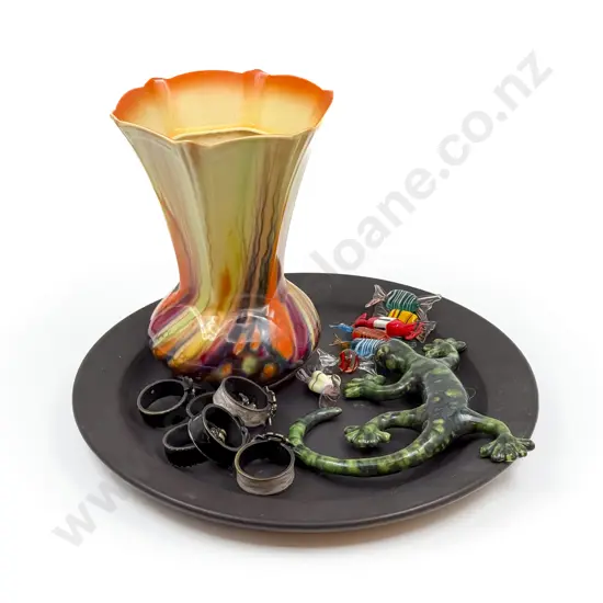 Qty of Assorted Ornaments Including Decorative Napkin Rings and Art Glass Sweeties