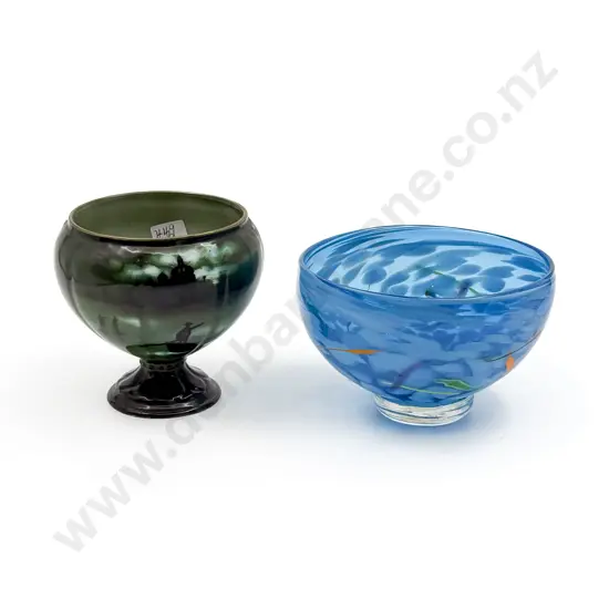 Art Glass Pedestal Bowl Together With Royal Bayreuth Vase
