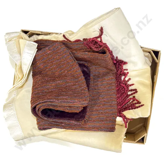 Pair of NZ Onehunga Woolen Blankets Together with Table Runner and Three Placemats