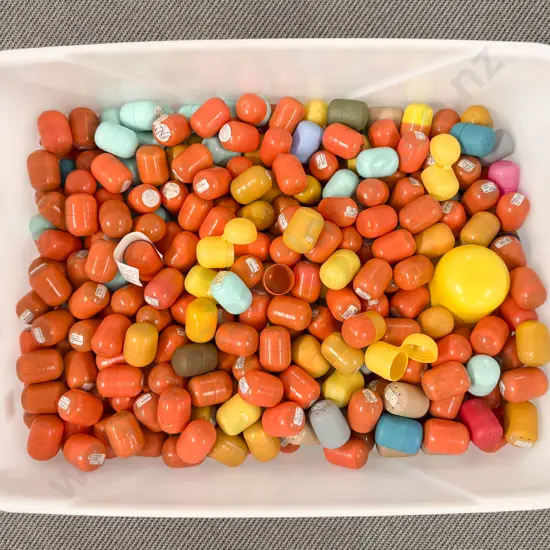 Plastic Storage Bin of Unopened Kinder Surprise Kits