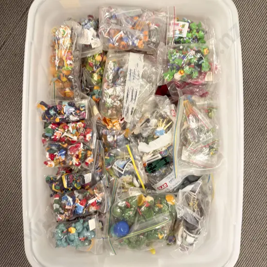Plastic Storage Bin of Completed Kinder Surprise Toys