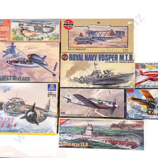 Nine Vintage Model Plane Kits (opened)