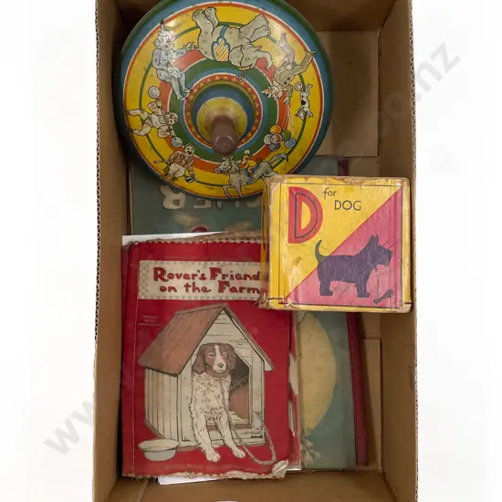 Three Deans Rag Books Building Blocks and Tinplate Spinning Top