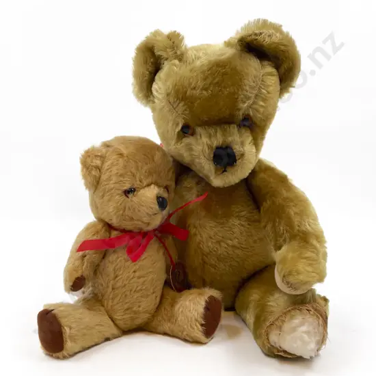 Two Vintage English Teddy Bears (larger bear missing both foot paws) 44cm 26cm