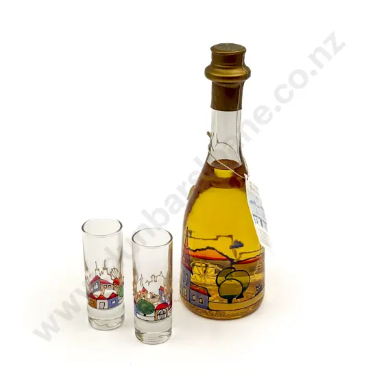 Schonbrunner Gold Liqueur Bottle and Two Matching Glasses