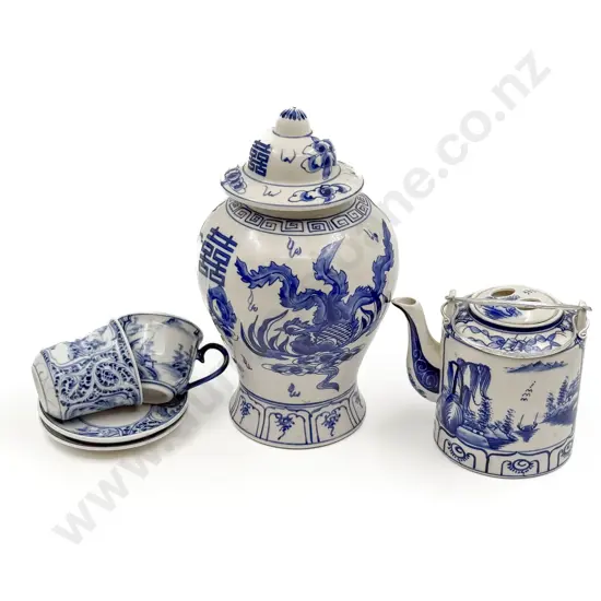 Small Qty of Chinese Blue and White Including Covered Vase and Tea Pot