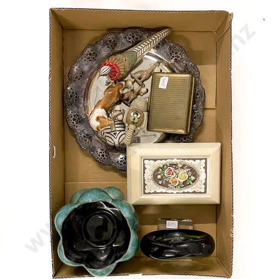 Pair of Blue Mountain Pottery Vases with Animal Ornaments and assorted