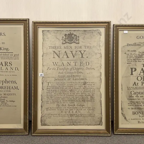 Set of Three Framed Reproduction Geo III Royal Navy  Recruitment Posters