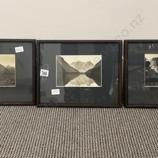 Set of Three Framed Historic Photographs of Milford Sound